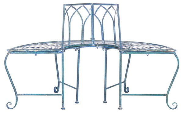 Abia Wrought Iron 50 Inch W Outdoor Tree Bench- Blue