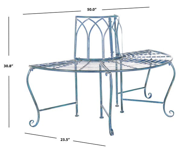 Abia Wrought Iron 50 Inch W Outdoor Tree Bench- Blue