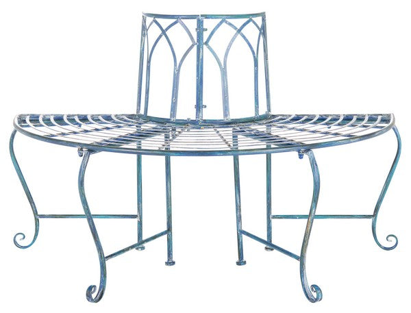 Abia Wrought Iron 50 Inch W Outdoor Tree Bench- Blue