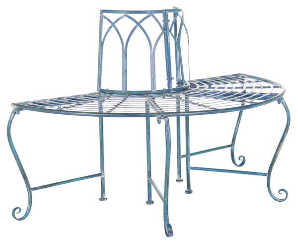 Abia Wrought Iron 50 Inch W Outdoor Tree Bench- Blue