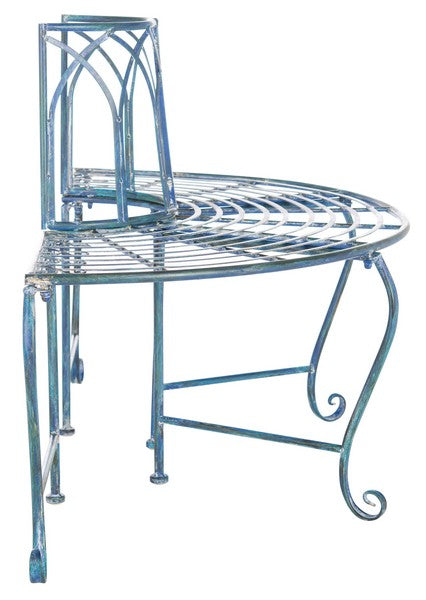 Abia Wrought Iron 50 Inch W Outdoor Tree Bench- Blue