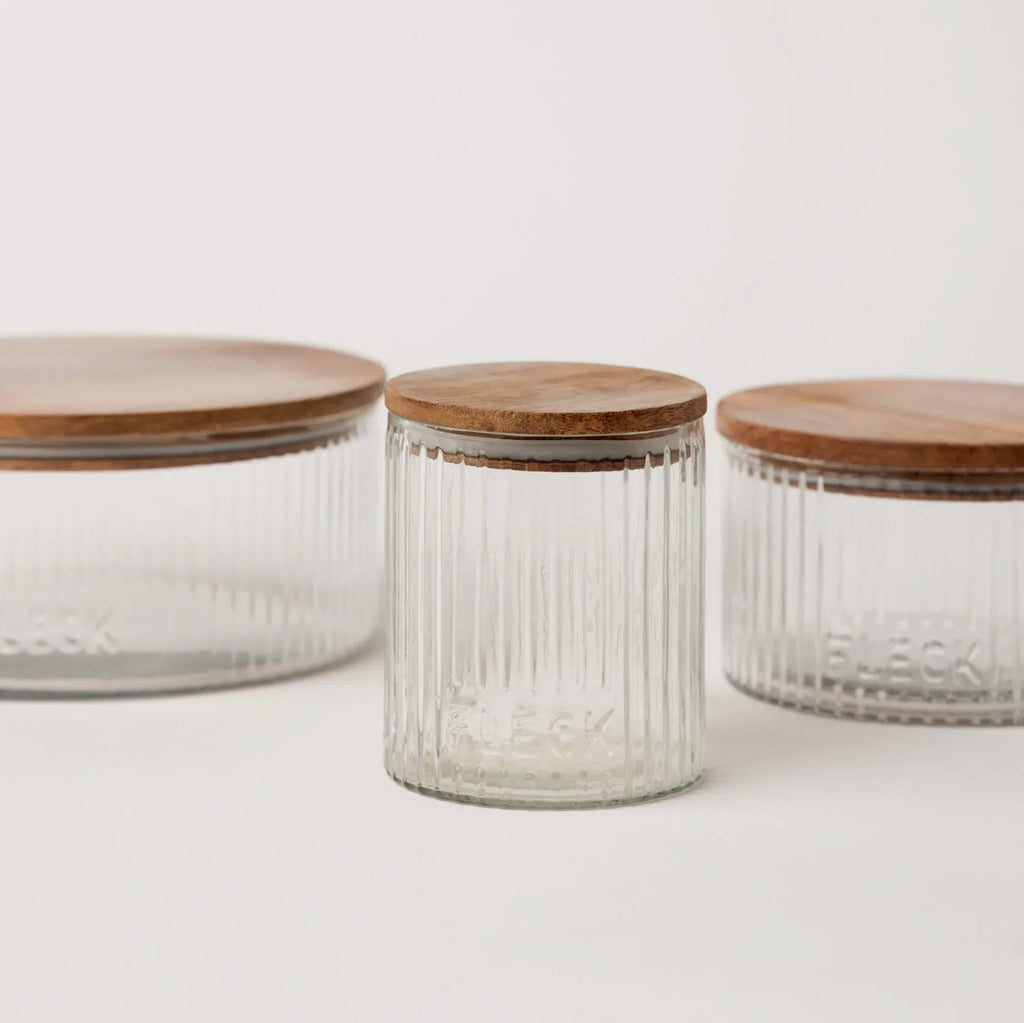 Fluted Glass Storage Jars   set of 3