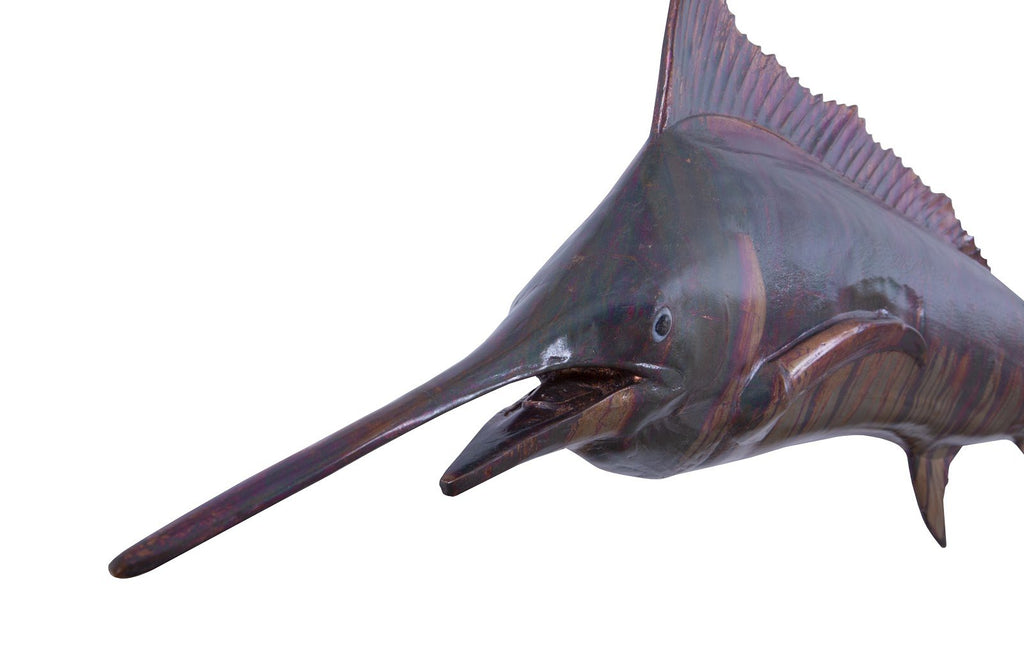 Blue Marlin Fish Wall Sculpture, Resin, Copper Patina Finish