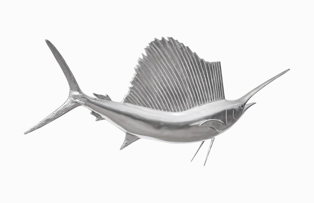 Sail Fish Wall Sculpture, Resin, Silver Leaf