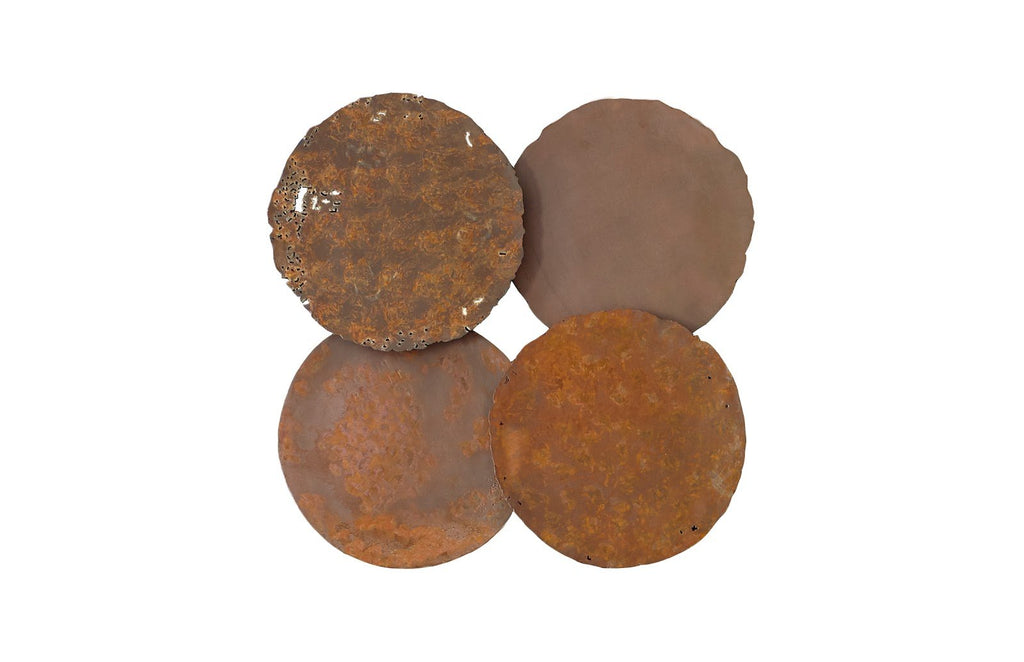 Cast Oil Drum Wall Discs, Resin, Rust Finish, Set of 4