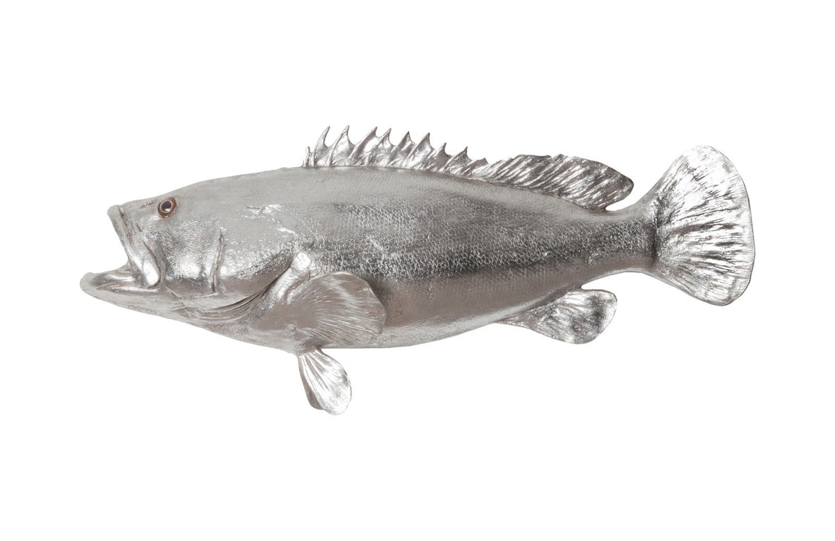Cod Fish Statue Estuary Cod Fish Wall Sculpture, Resin, Silver Leaf