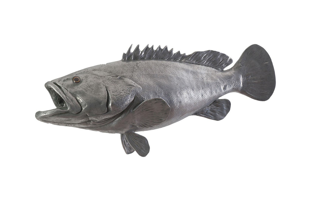 Estuary Cod Fish Wall Sculpture, Resin, Polished Aluminum Finish