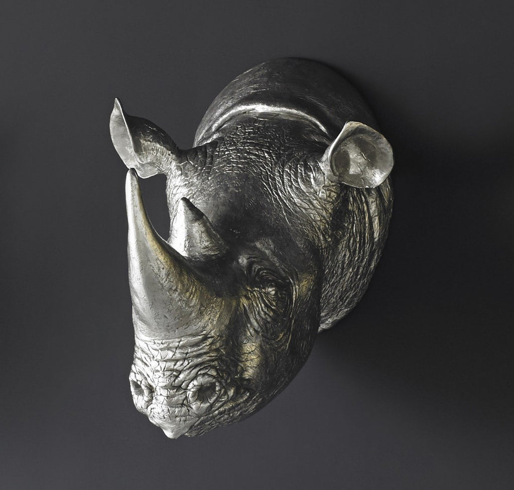 Rhino Wall Art, Resin, Silver Leaf