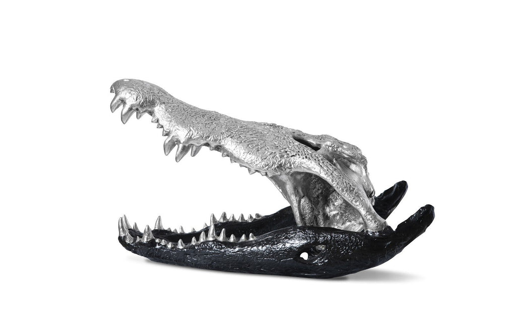 Crocodile Skull, Black/Silver Leaf