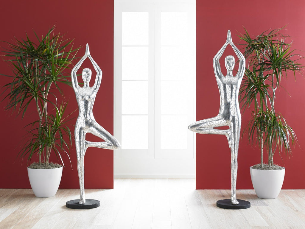 Yoga Figure, Meditating, Silver Leaf, With Lines