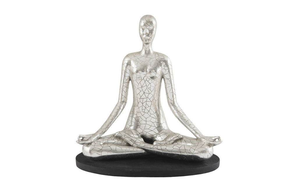 Yoga Figure, Meditating, Silver Leaf, With Lines