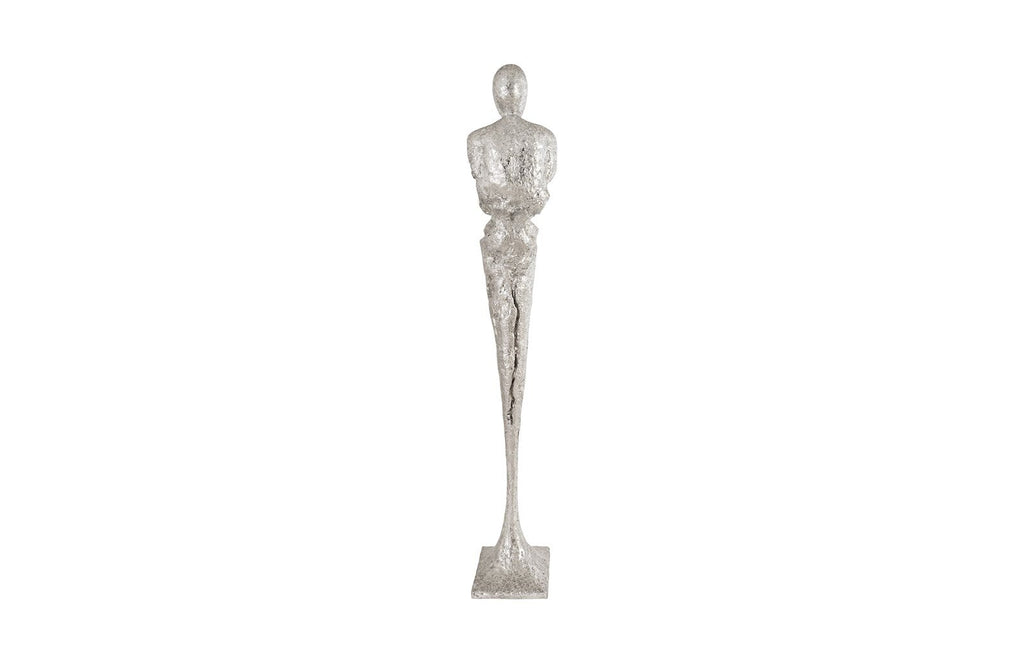 Tall Chiseled Male Sculpture, Resin, Silver Leaf