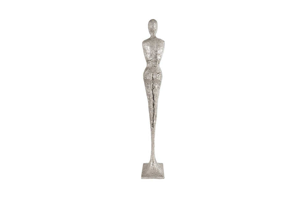 Tall Chiseled Female Sculpture, Resin, Silver Leaf