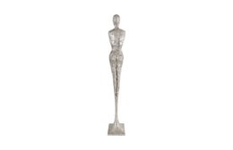 Tall Chiseled Female Sculpture, Resin, Silver Leaf