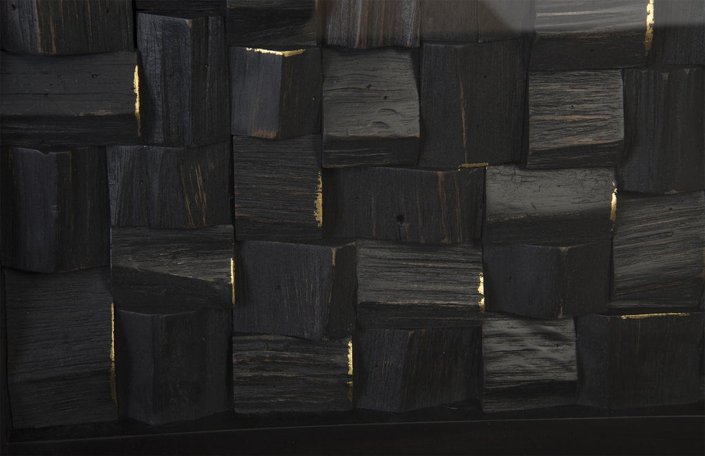 Distressed Blocks Wall Tile, Wood, Glass, Black with Gold Leaf