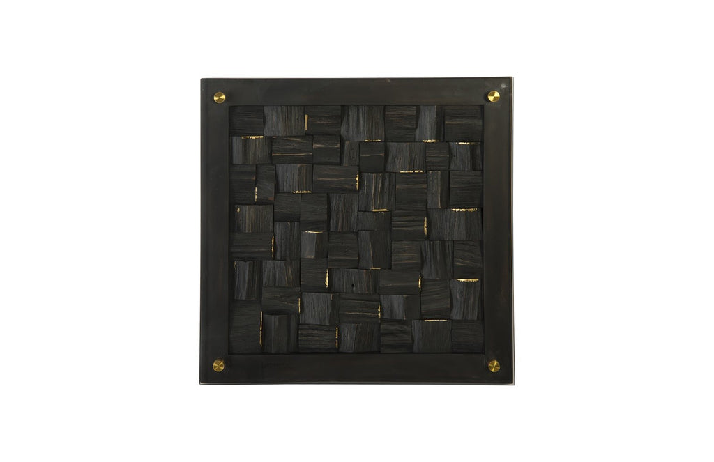 Distressed Blocks Wall Tile, Wood, Glass, Black with Gold Leaf