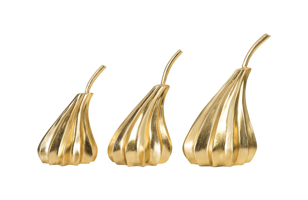 Hand Dipped Pears Set of 3, Gold Leaf