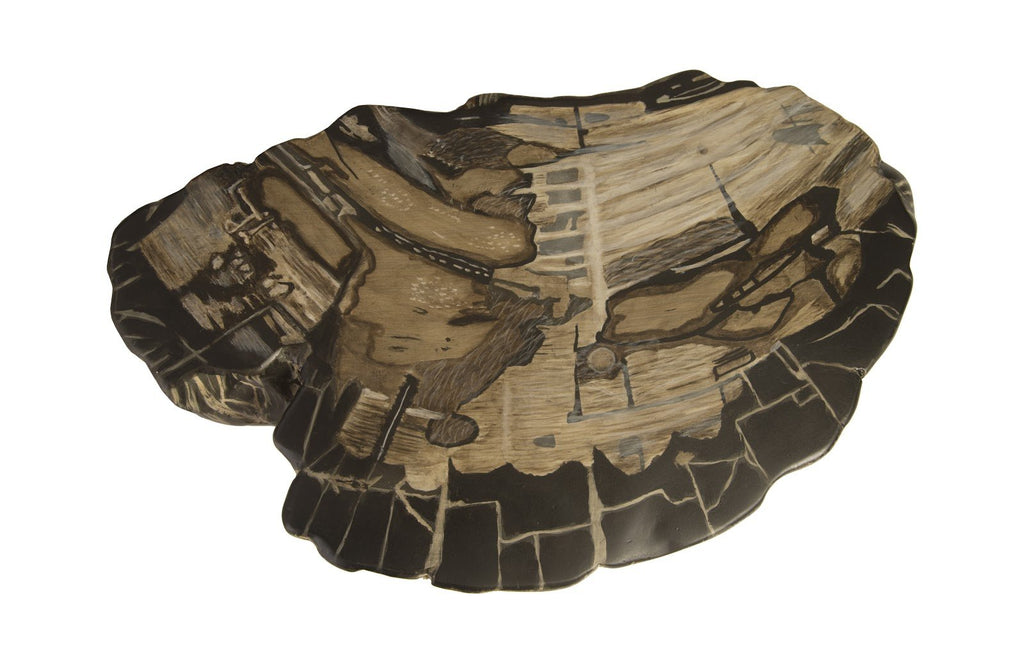 Cast Petrified Wood Stool, Resin, 21.5x13x20"