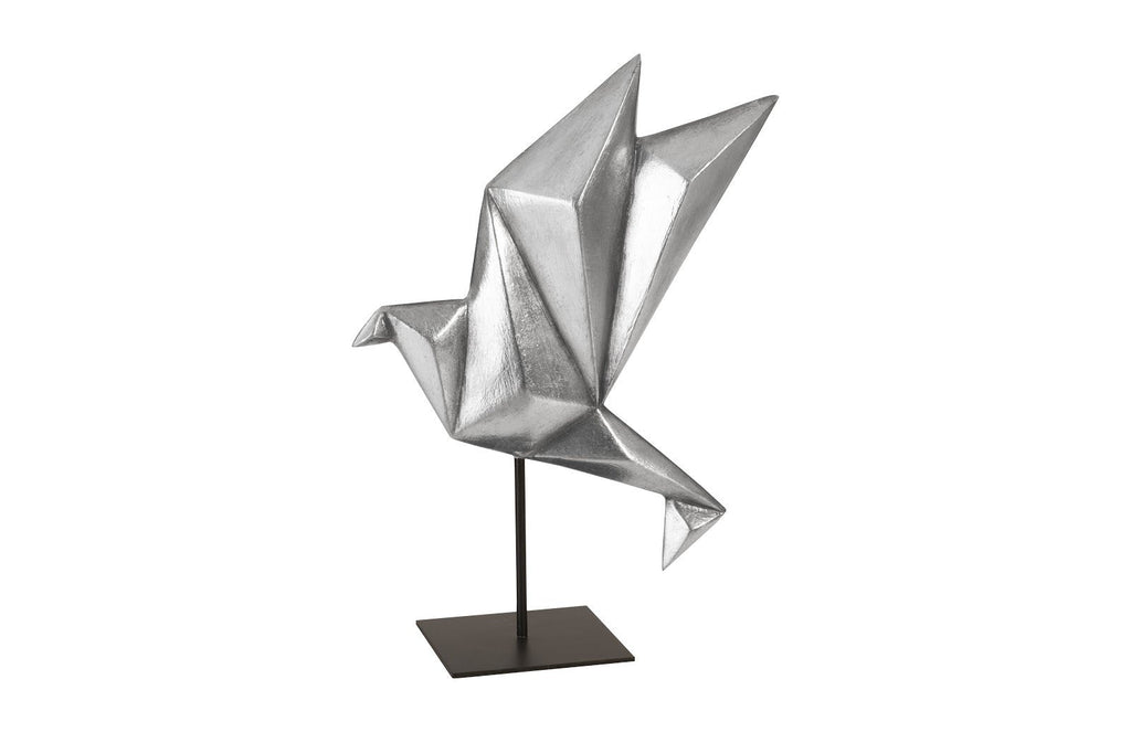 Origami Bird Table Top Sculpture, Silver Leaf