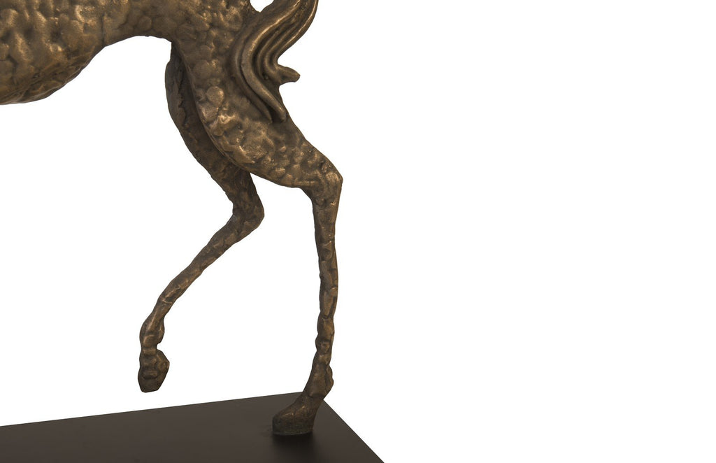 Prancing Horse Sculpture on Black Metal Base, Resin, Bronze Finish