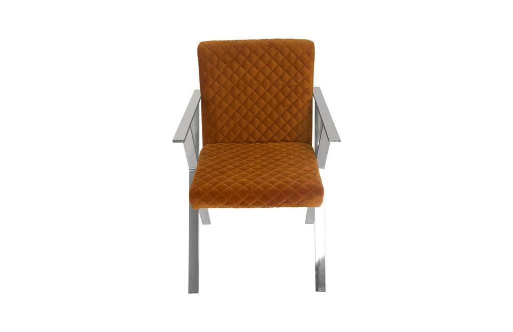 Allure Dining Chair, Quilted Orange, Stainless Steel Frame