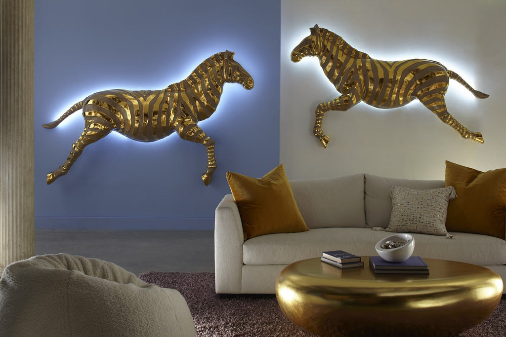 Zebra Illuminated Wall Art, LED, Gold, Right Facing