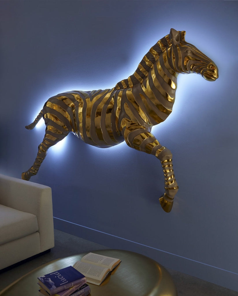 Zebra Illuminated Wall Art, LED, Gold, Right Facing