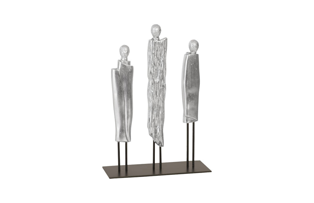 Robed Monk Trio Sculpture, Silver Leaf