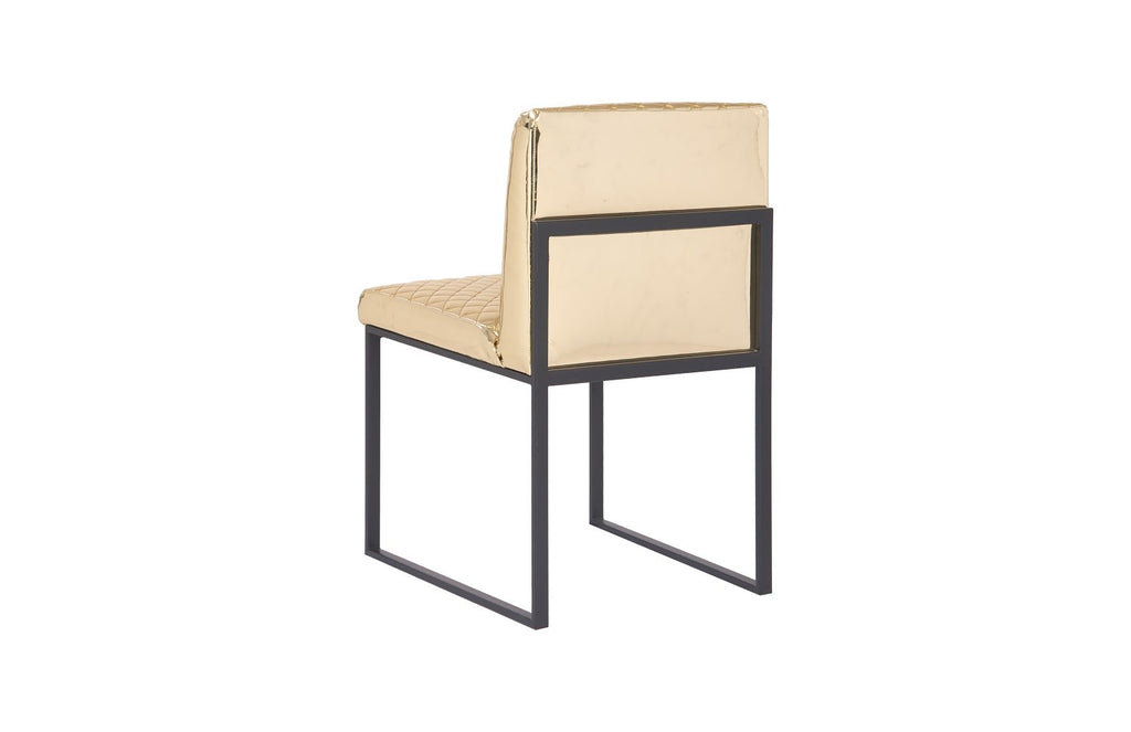 Frozen Dining Chair, Quilted Gold Fabric, Matte Black Metal Frame