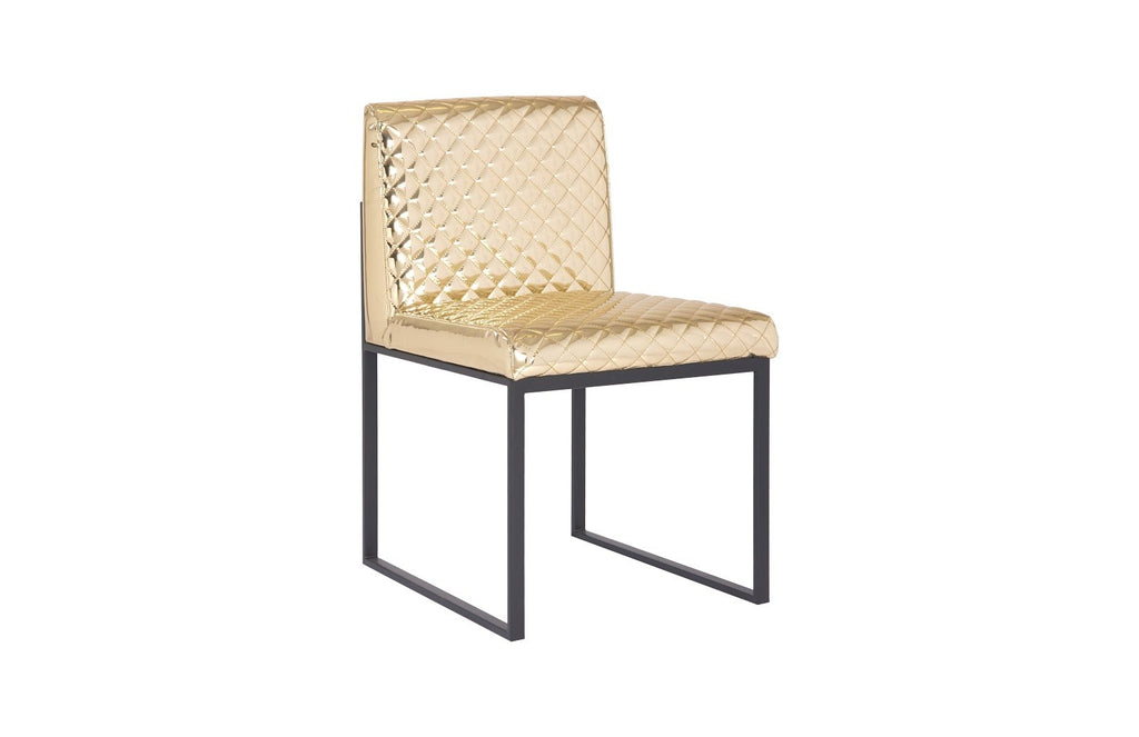 Frozen Dining Chair, Quilted Gold Fabric, Matte Black Metal Frame