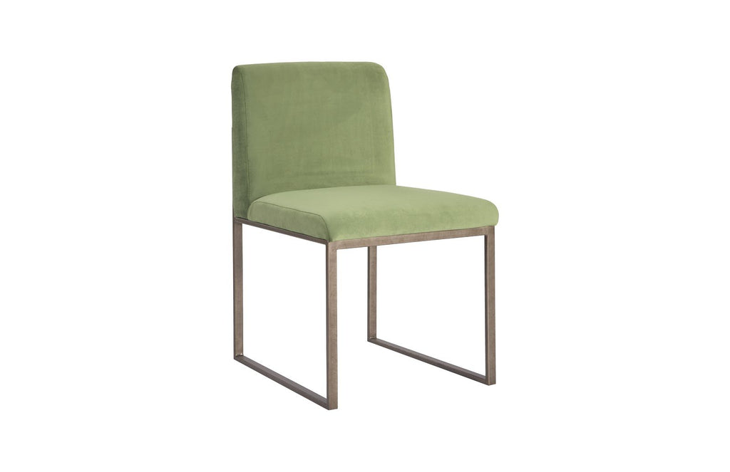 Frozen Dining Chair, Green Velvet Fabric, Industrial Silver Metal Frame