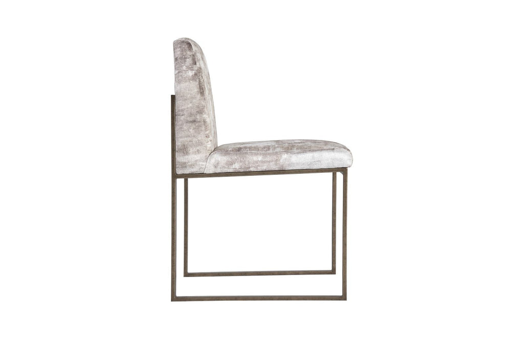 Frozen Dining Chair, Beige Mist Fabric, Antique Brass Metal Frame