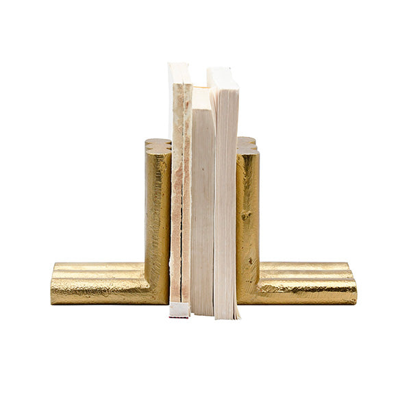 L-Shaped Metal Bookend In Textured Brass