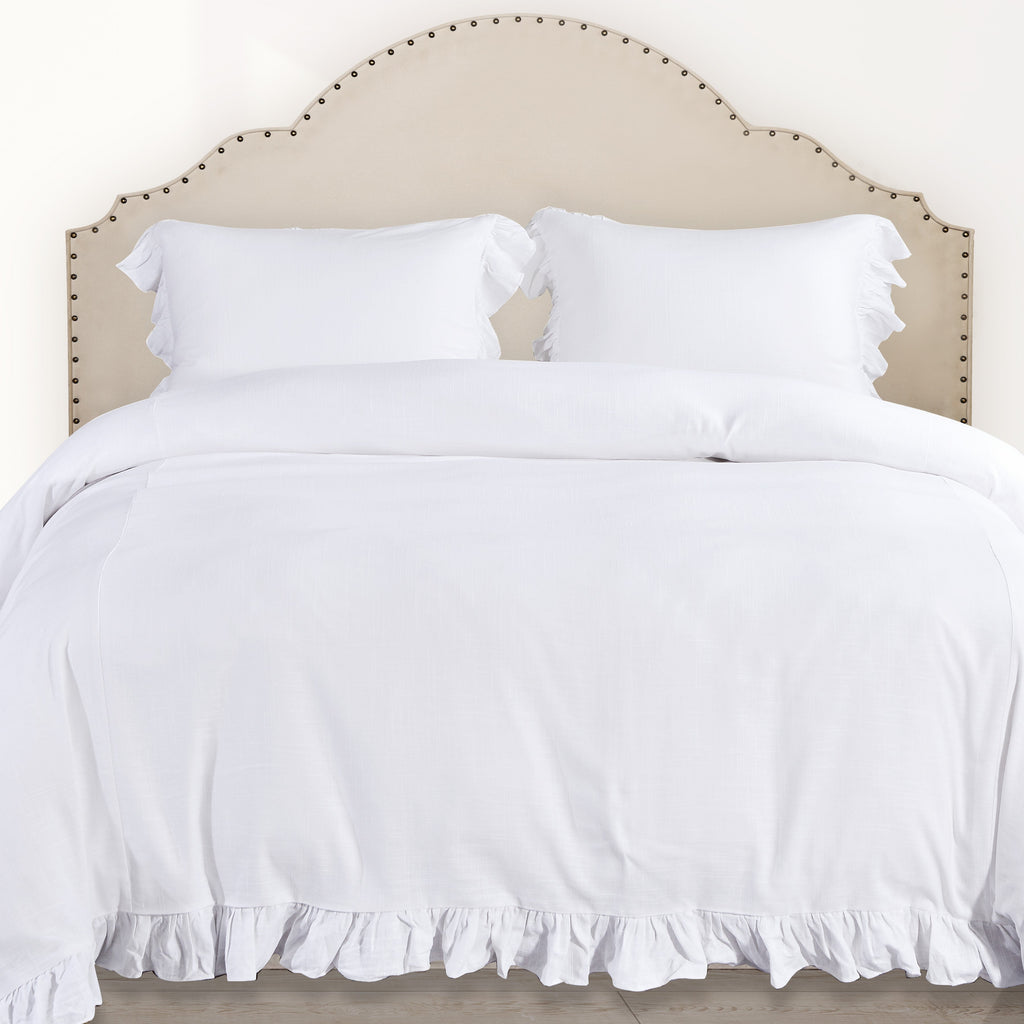 Lily 3 PC Washed Linen Duvet Set, Queen White