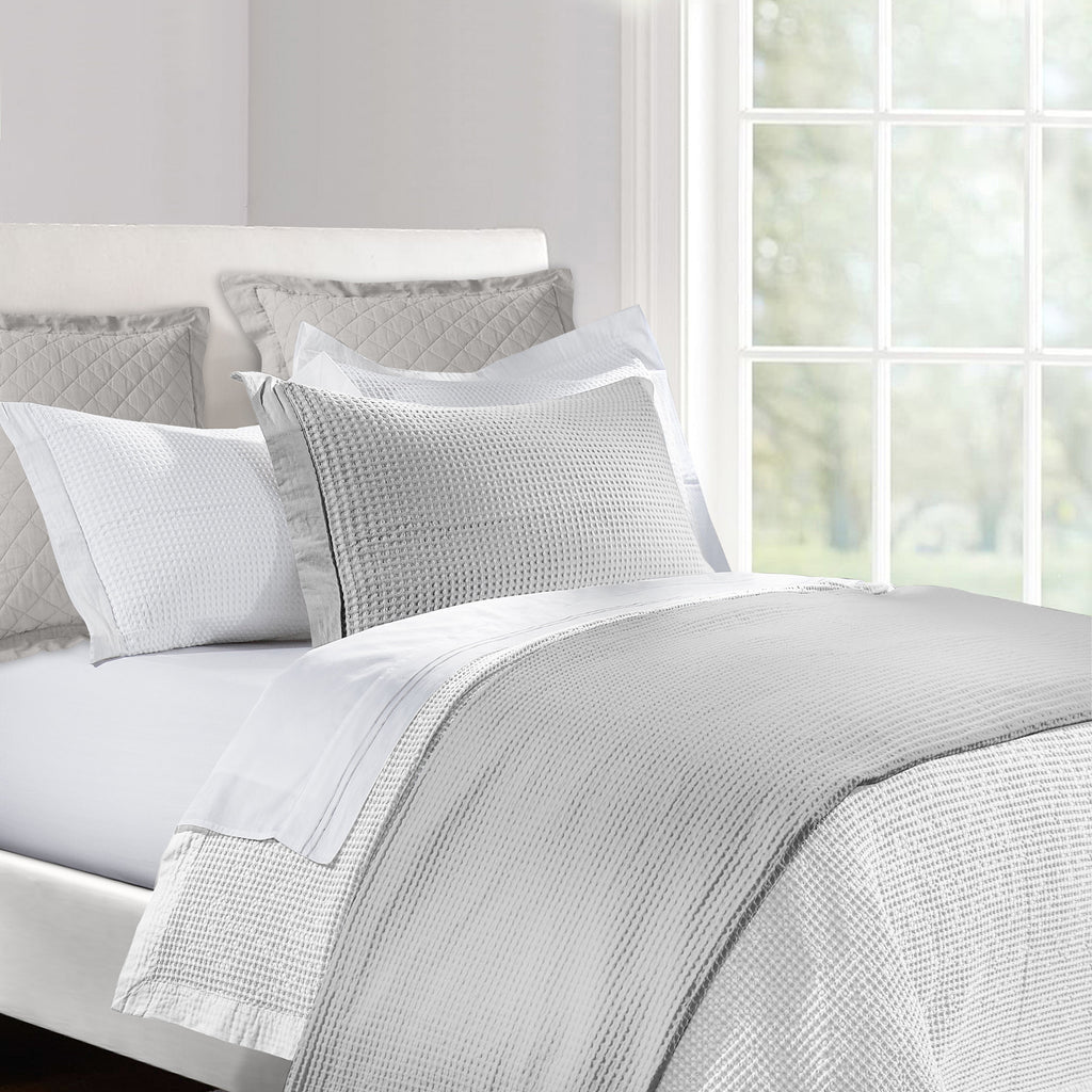 3PC Waffle Weave Coverlet Set, Full/Queen Gray