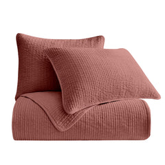 Stonewashed Cotton Velvet Quilt Set, Full/Queen, Salmon