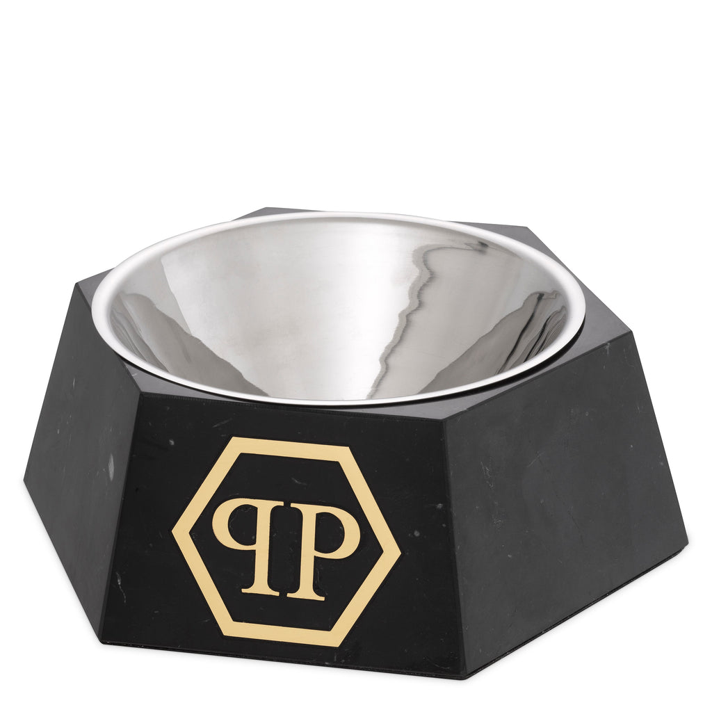 Dog Food Bowl Nice Black Marble Gold Finish - 10"