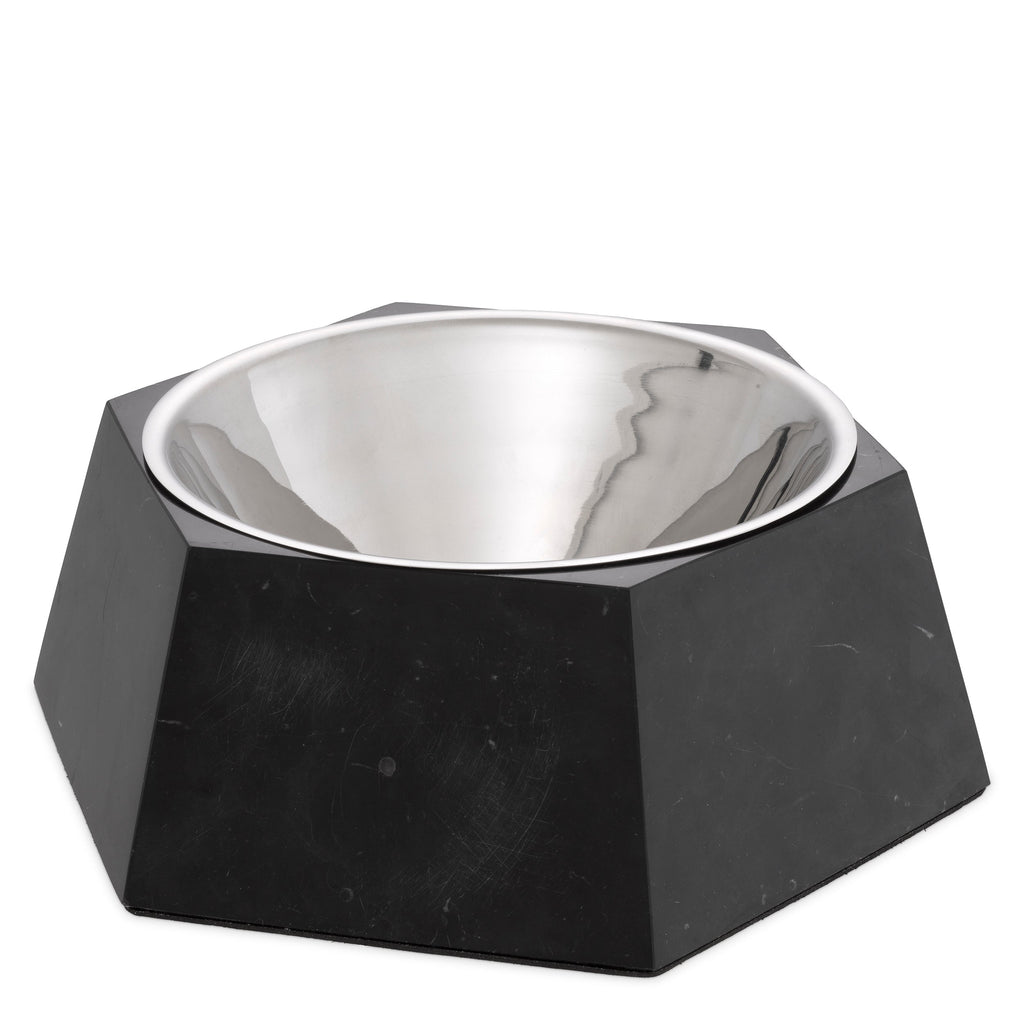 Dog Food Bowl Nice Black Marble Gold Finish - 10"