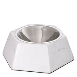 Dog Food Bowl Nice White Marble Nickel Finish - 3.5"