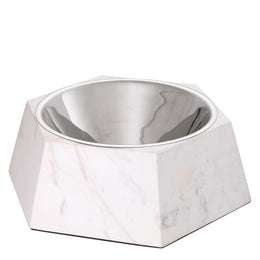 Dog Food Bowl Nice White Marble Nickel Finish - 10"