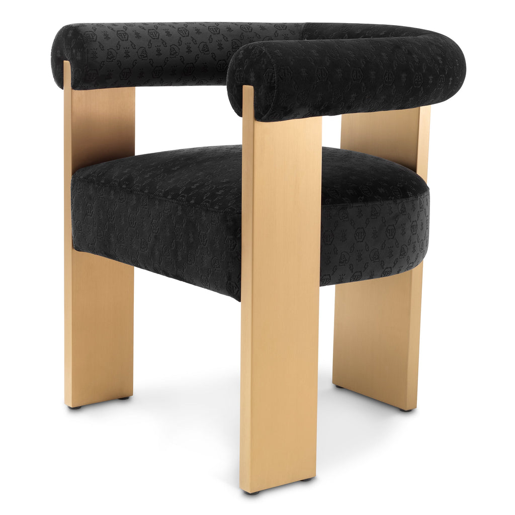 Dining Chair Icon Black Velvet Brushed Brass Finish