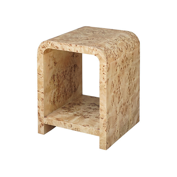 Waterfall Edge Two Tier Side Table In Burl Wood