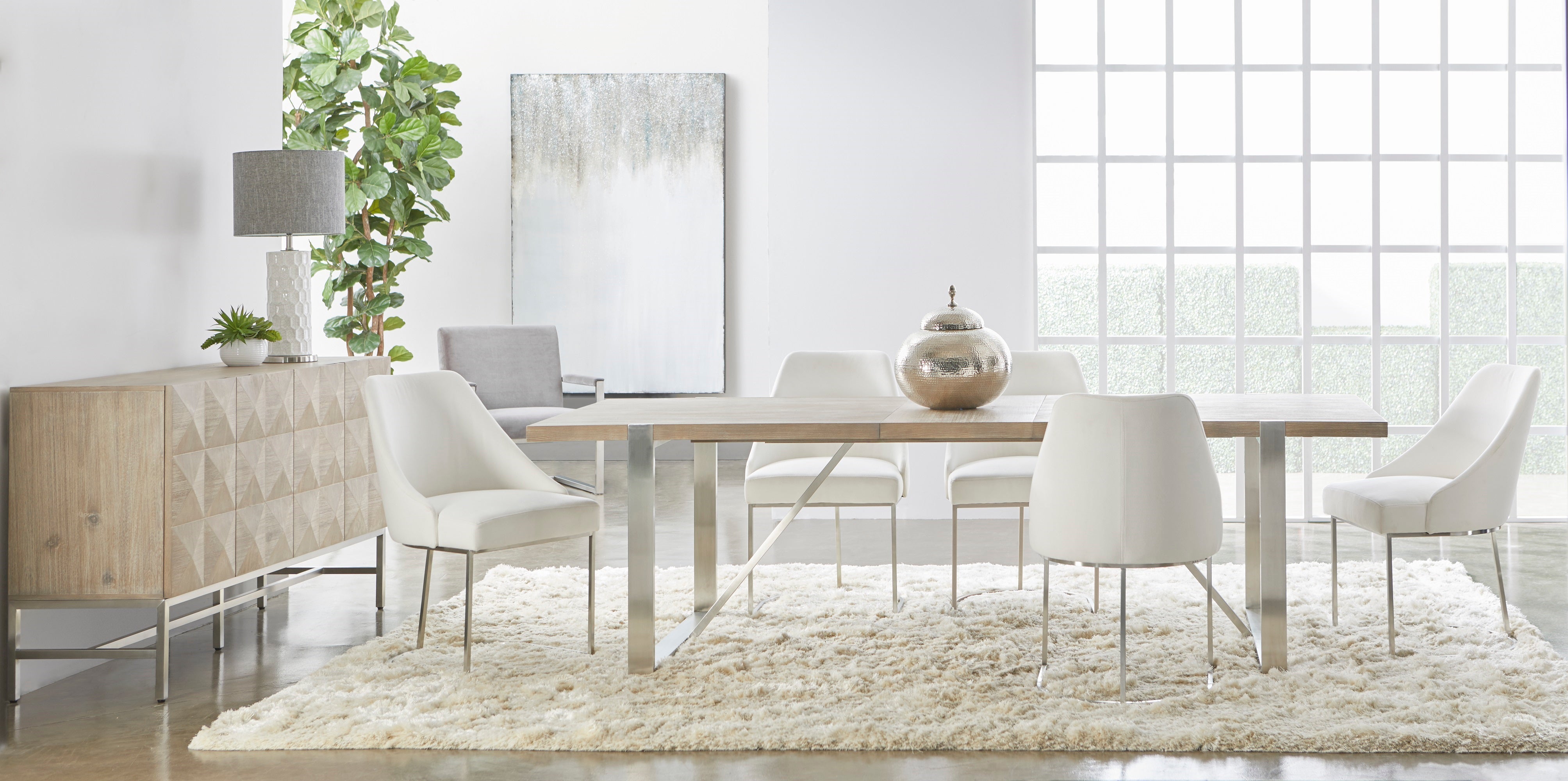 Parissa Dining Chair, Set of 2, Pearl, Brushed Stainless Steel
