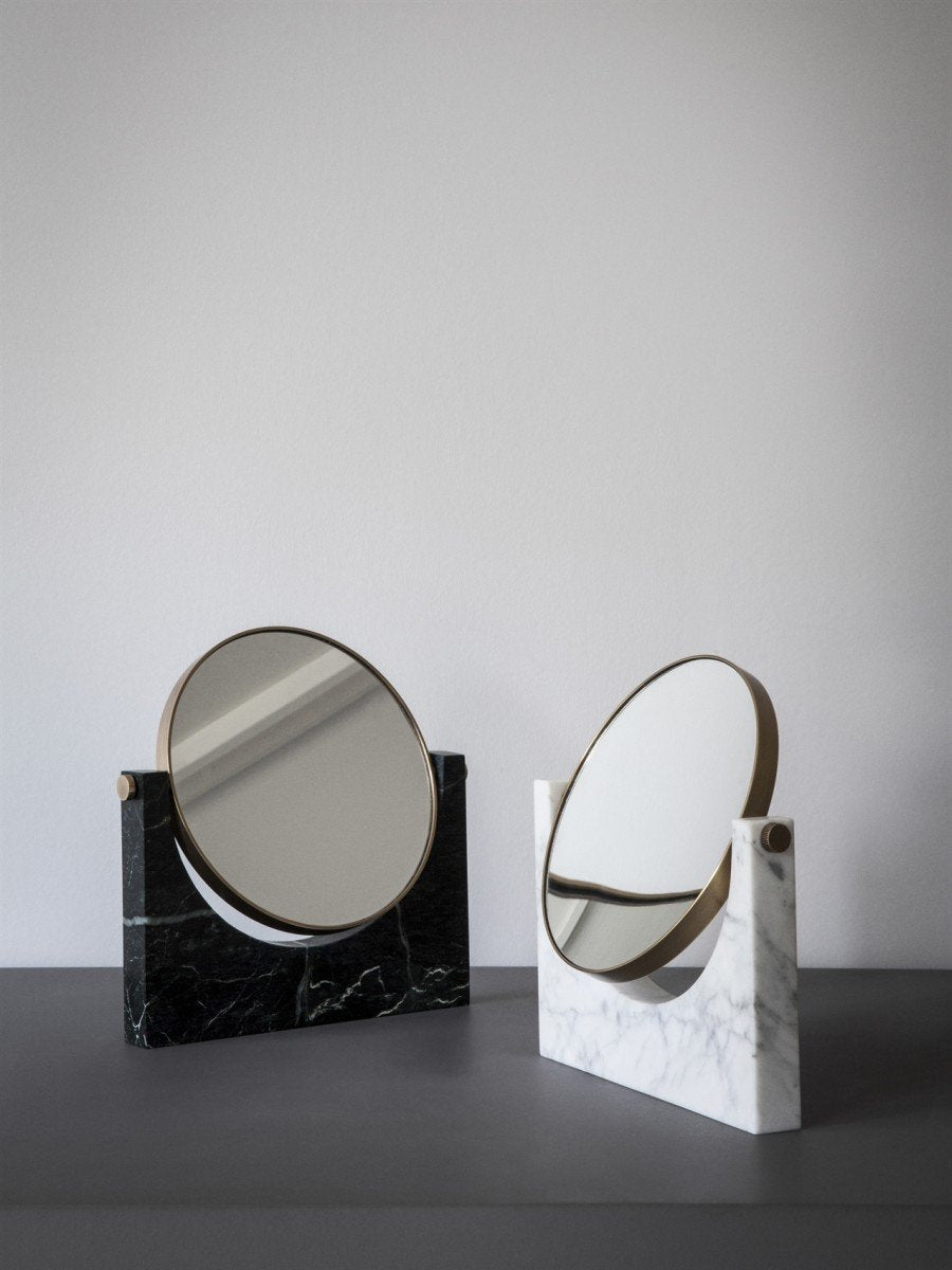 Pepe Marble Mirror, Brass, White Marble