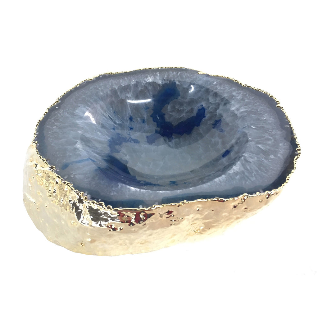 Noemi Polished Agate Bowl,Blue/Gold