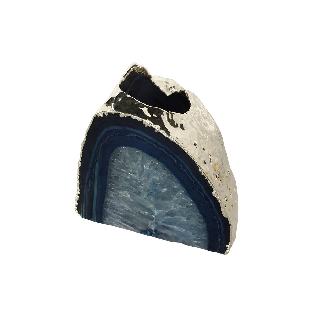 Celio Agate Candle Holder,Blue/Silver