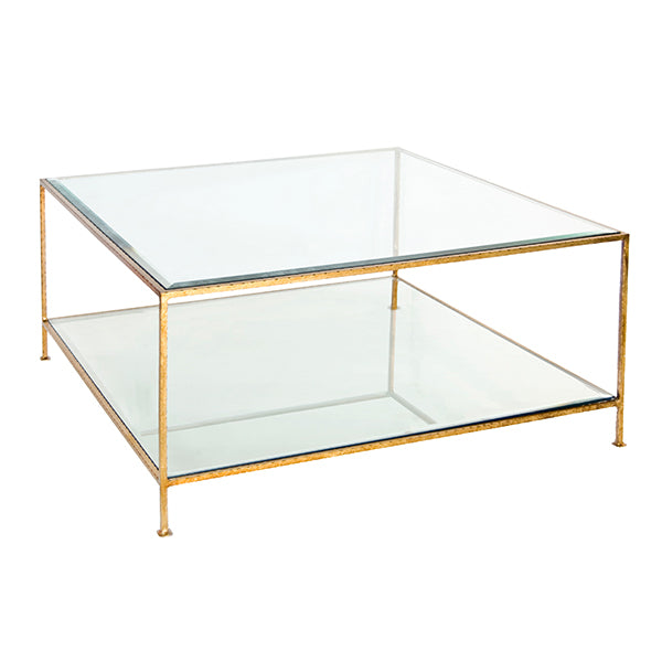 Hammered Gold Leaf Square Coffee Table With Beveled Glass