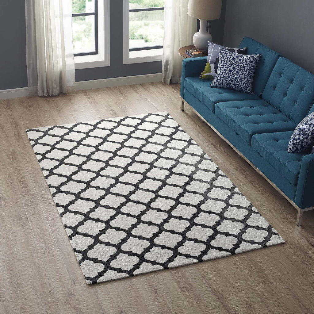Lida Moroccan Trellis 5x8 Area Rug in Ivory and Charcoal