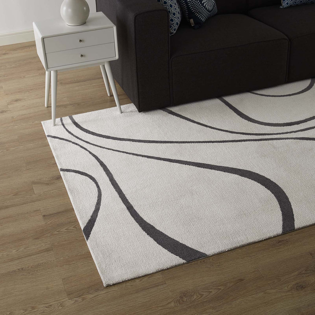 Therese Abstract Swirl 5x8 Area Rug in Ivory and Charcoal