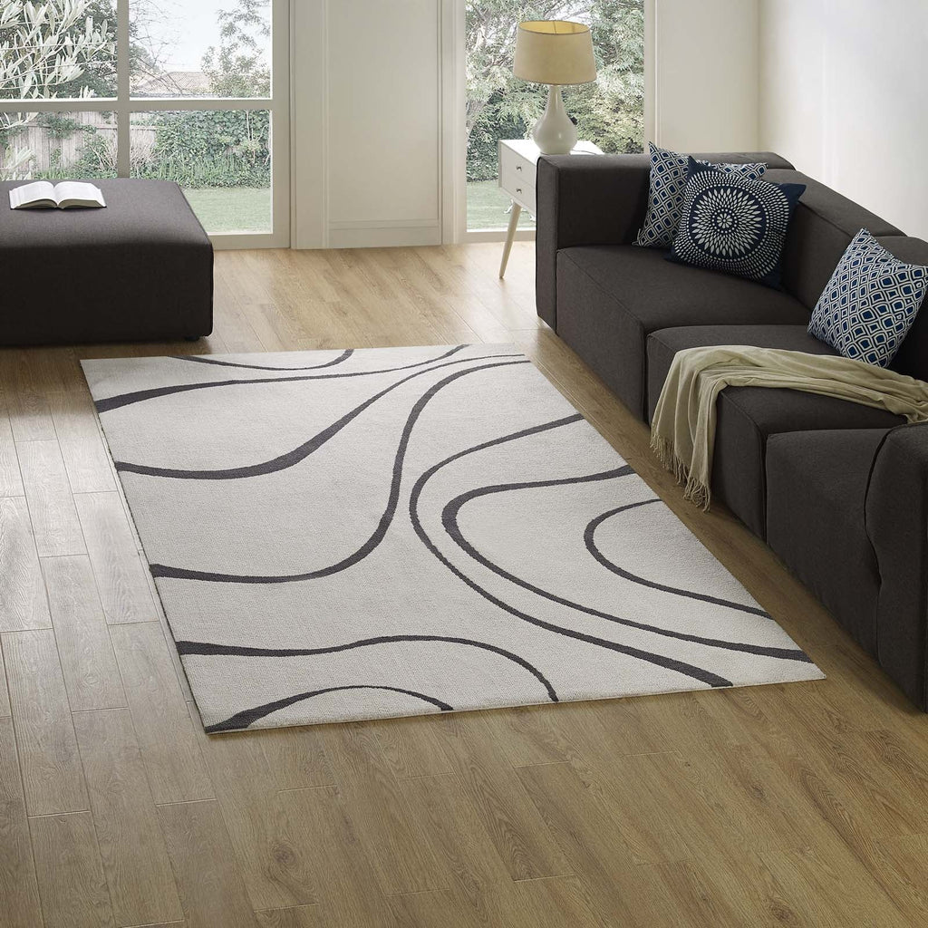Therese Abstract Swirl 5x8 Area Rug in Ivory and Charcoal
